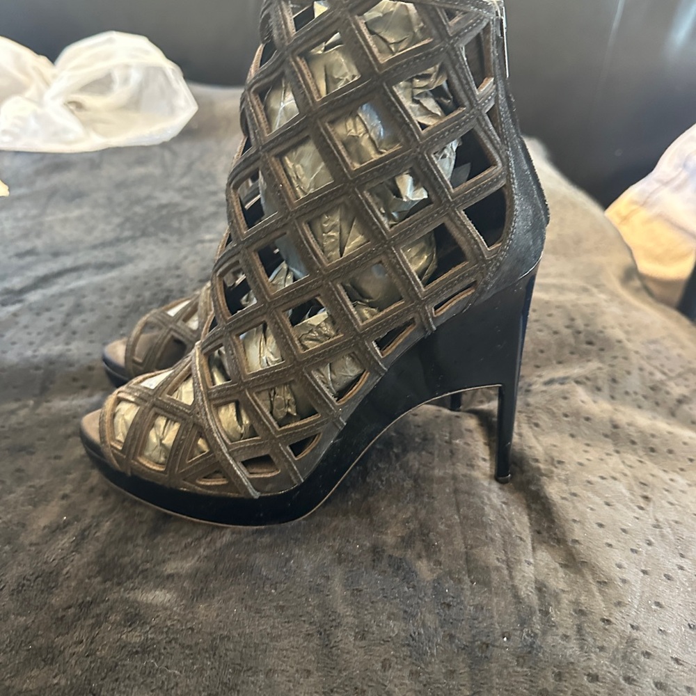 Burberry Black Cage Heels with Glossy Finish
